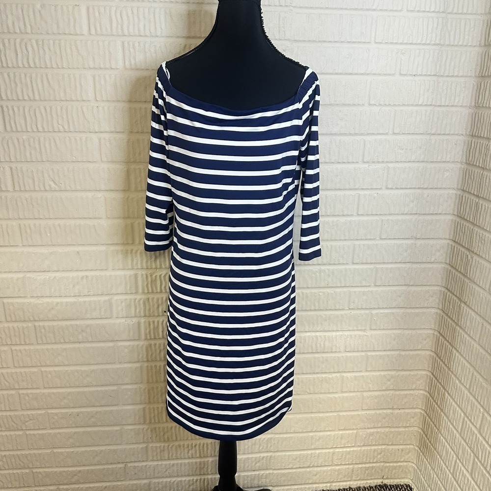 J. McLaughlin Patrice Off Shoulder Striped Nautical Dress Blue Sz S Vacation